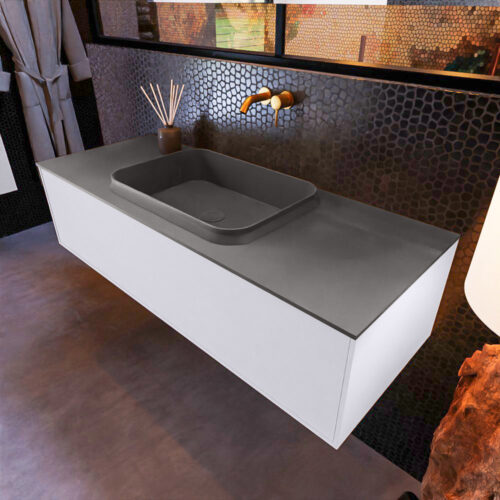 MONDIAZ ERIN 120cm mueble de baño color Cale 1 cajón. Lavabo RIDGE Centro sin orificio color Dark Grey.