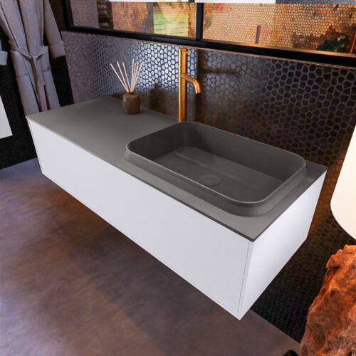 MONDIAZ ERIN 120cm mueble de baño color Cale 1 cajón. Lavabo RIDGE Derecho 1 orificio color Dark Grey.