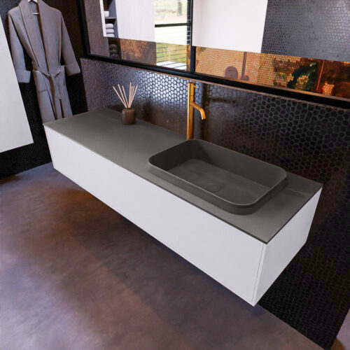 MONDIAZ ERIN 150cm mueble de baño color Cale 1 cajón. Lavabo RIDGE Derecho 1 orificio color Dark Grey.