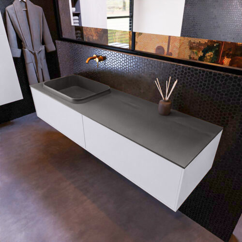 MONDIAZ ERIN 150cm mueble de baño color Cale 2 cajones. Lavabo RIDGE Izquierda sin orificio color Dark Grey.