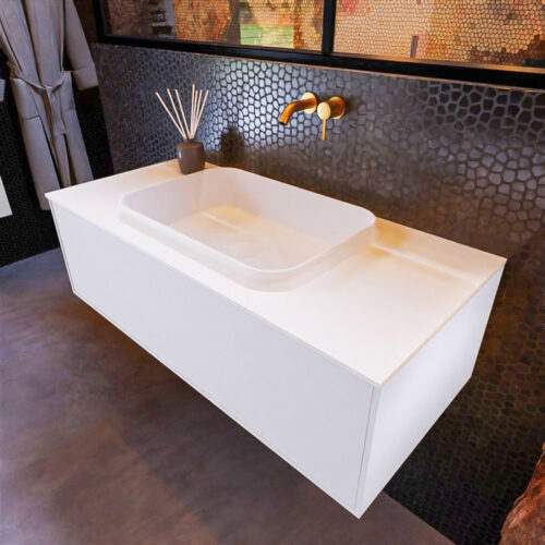 MONDIAZ ERIN 100cm mueble de baño color Cale 1 cajón. Lavabo RIDGE Centro sin orificio color Talc.