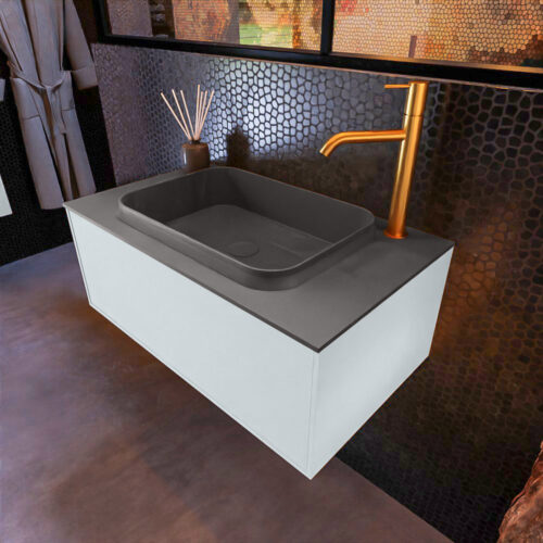 MONDIAZ ERIN 80cm mueble de baño color Clay 1 cajón. Lavabo RIDGE Centro 1 orificio color Dark Grey.