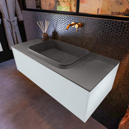 MONDIAZ ERIN 100cm mueble de baño color Clay 1 cajón. Lavabo RIDGE Centro sin orificio color Dark Grey.