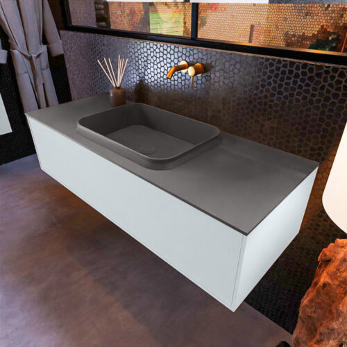 MONDIAZ ERIN 120cm mueble de baño color Clay 1 cajón. Lavabo RIDGE Centro sin orificio color Dark Grey.