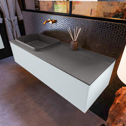 MONDIAZ ERIN 120cm mueble de baño color Clay 1 cajón. Lavabo RIDGE Izquierda sin orificio color Dark Grey.