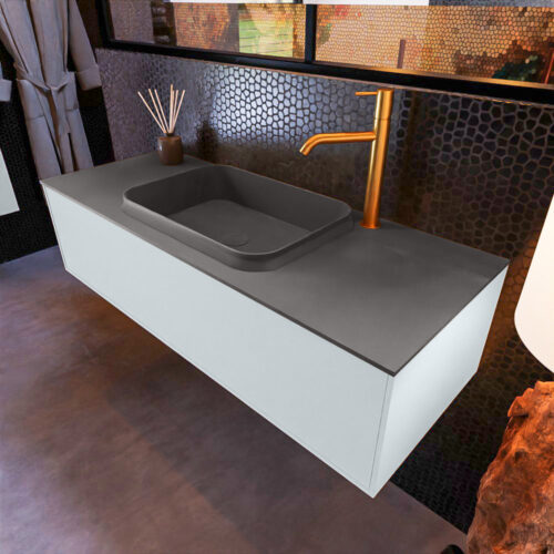 MONDIAZ ERIN 120cm mueble de baño color Clay 1 cajón. Lavabo RIDGE Centro 1 orificio color Dark Grey.