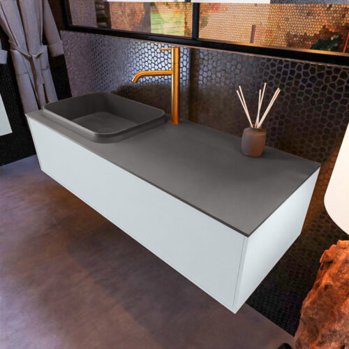 MONDIAZ ERIN 120cm mueble de baño color Clay 1 cajón. Lavabo RIDGE Izquierda 1 orificio color Dark Grey.