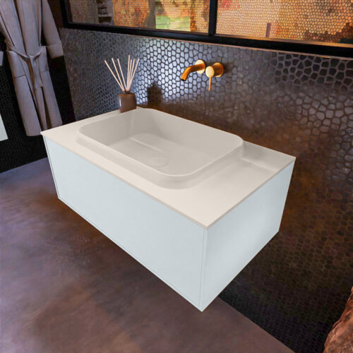 MONDIAZ ERIN 80cm mueble de baño color Clay 1 cajón. Lavabo RIDGE Centro sin orificio color Linen.