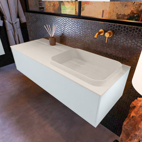 MONDIAZ ERIN 120cm mueble de baño color Clay 1 cajón. Lavabo RIDGE Derecho sin orificio color Linen.