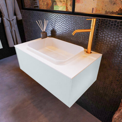 MONDIAZ ERIN 80cm mueble de baño color Clay 1 cajón. Lavabo RIDGE Centro 1 orificio color Talc.