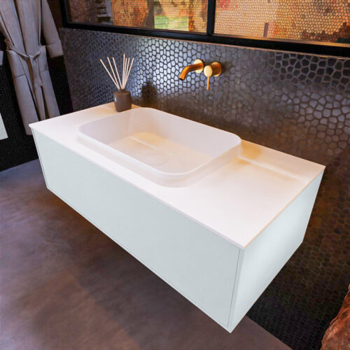 MONDIAZ ERIN 100cm mueble de baño color Clay 1 cajón. Lavabo RIDGE Centro sin orificio color Talc.