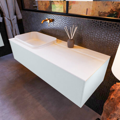 MONDIAZ ERIN 120cm mueble de baño color Clay 1 cajón. Lavabo RIDGE Izquierda sin orificio color Talc.