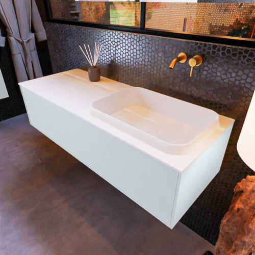 MONDIAZ ERIN 120cm mueble de baño color Clay 1 cajón. Lavabo RIDGE Derecho sin orificio color Talc.