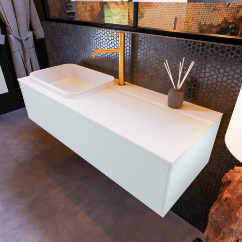 MONDIAZ ERIN 120cm mueble de baño color Clay 1 cajón. Lavabo RIDGE Izquierda 1 orificio color Talc.