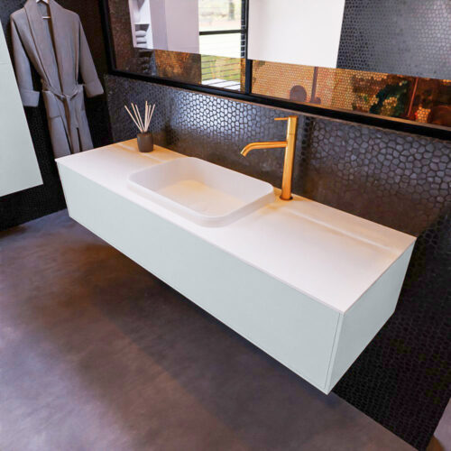 MONDIAZ ERIN 150cm mueble de baño color Clay 1 cajón. Lavabo RIDGE Centro 1 orificio color Talc.