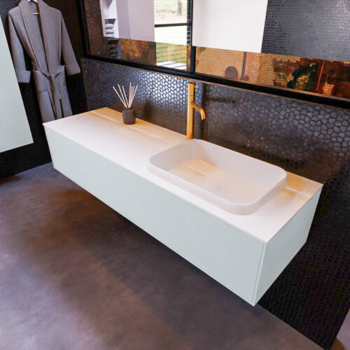 MONDIAZ ERIN 150cm mueble de baño color Clay 1 cajón. Lavabo RIDGE Derecho 1 orificio color Talc.