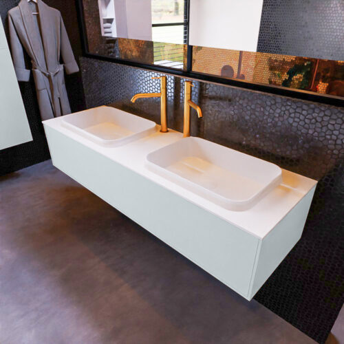 MONDIAZ ERIN 150cm mueble de baño color Clay 1 cajón. Lavabo RIDGE Doble 2 orificios color Talc.