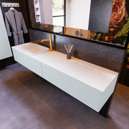 MONDIAZ ERIN 200cm mueble de baño color Clay 2 cajones. Lavabo RIDGE Izquierda 1 orificio color Talc.