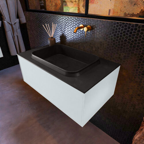 MONDIAZ ERIN 80cm mueble de baño color Clay 1 cajón. Lavabo RIDGE Centro sin orificio color Urban.