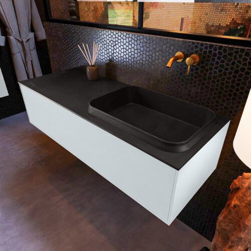 MONDIAZ ERIN 120cm mueble de baño color Clay 1 cajón. Lavabo RIDGE Derecho sin orificio color Urban.