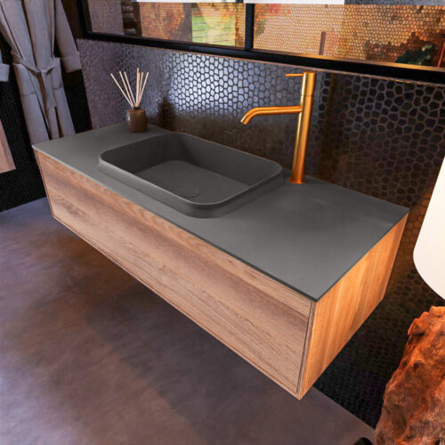 MONDIAZ ERIN 120cm mueble de baño color Dark Brown Grey 1 cajón. Lavabo RIDGE Centro 1 orificio color Dark Grey.