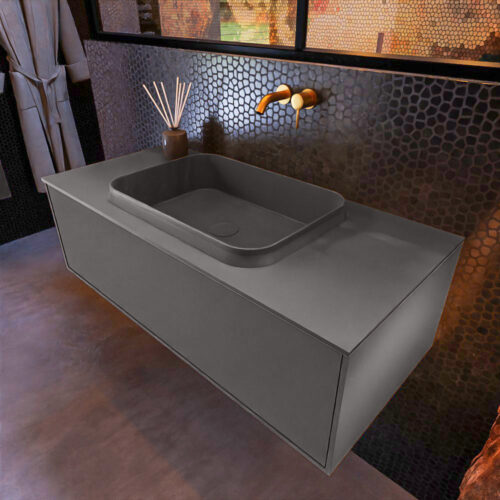 MONDIAZ ERIN 100cm mueble de baño color Dark Grey 1 cajón. Lavabo RIDGE Centro sin orificio color Dark Grey.