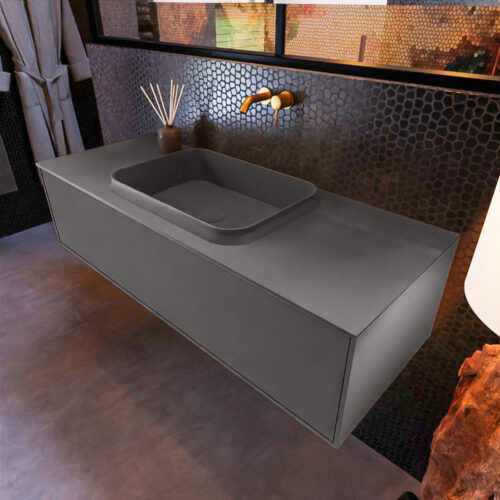 MONDIAZ ERIN 120cm mueble de baño color Dark Grey 1 cajón. Lavabo RIDGE Centro sin orificio color Dark Grey.