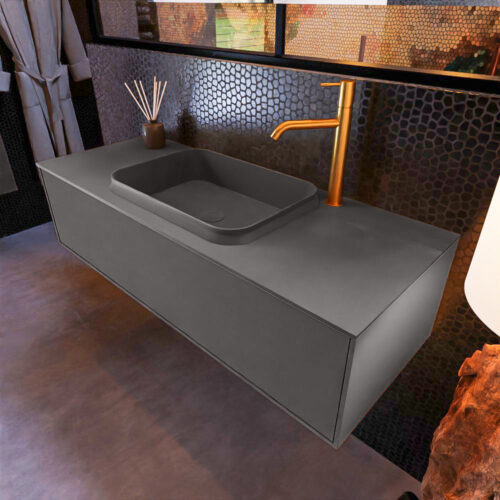 MONDIAZ ERIN 120cm mueble de baño color Dark Grey 1 cajón. Lavabo RIDGE Centro 1 orificio color Dark Grey.