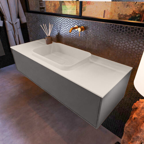 MONDIAZ ERIN 120cm mueble de baño color Dark Grey 1 cajón. Lavabo RIDGE Centro sin orificio color Linen.