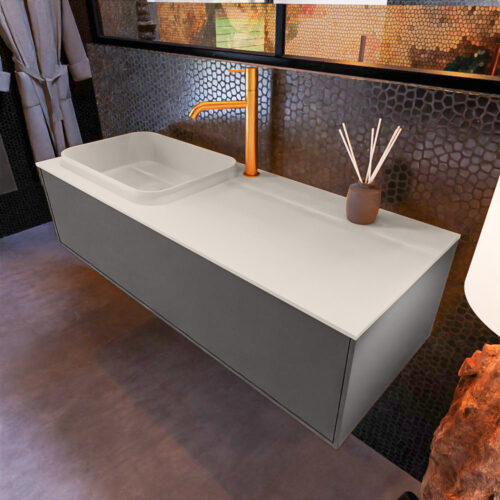 MONDIAZ ERIN 120cm mueble de baño color Dark Grey 1 cajón. Lavabo RIDGE Izquierda 1 orificio color Linen.