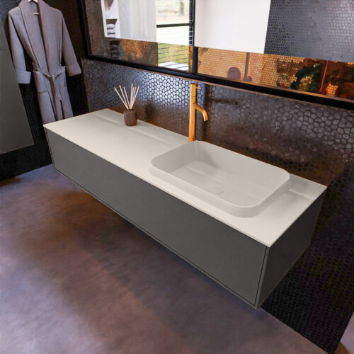 MONDIAZ ERIN 150cm mueble de baño color Dark Grey 1 cajón. Lavabo RIDGE Derecho 1 orificio color Linen.