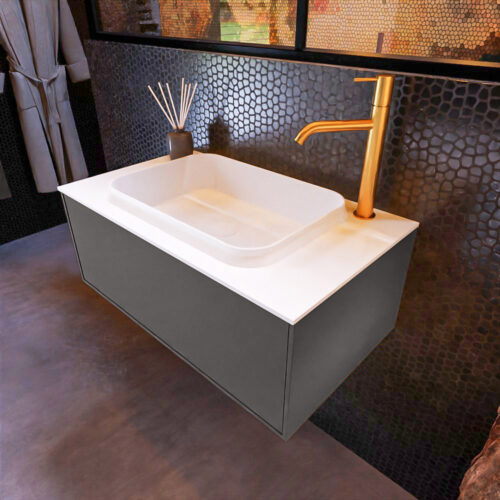 MONDIAZ ERIN 80cm mueble de baño color Dark Grey 1 cajón. Lavabo RIDGE Centro 1 orificio color Talc.