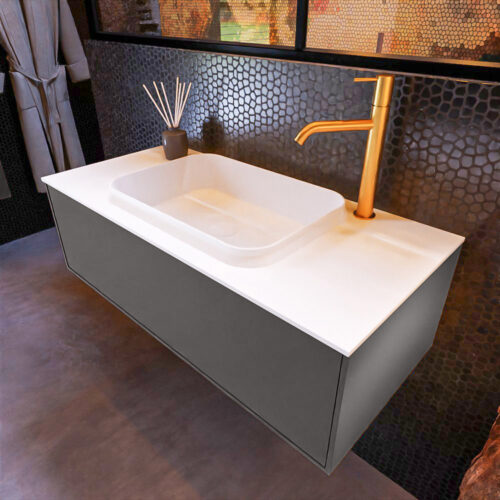 MONDIAZ ERIN 100cm mueble de baño color Dark Grey 1 cajón. Lavabo RIDGE Centro 1 orificio color Talc.