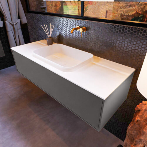 MONDIAZ ERIN 120cm mueble de baño color Dark Grey 1 cajón. Lavabo RIDGE Centro sin orificio color Talc.