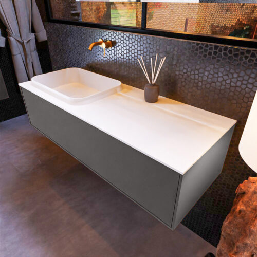 MONDIAZ ERIN 120cm mueble de baño color Dark Grey 1 cajón. Lavabo RIDGE Izquierda sin orificio color Talc.