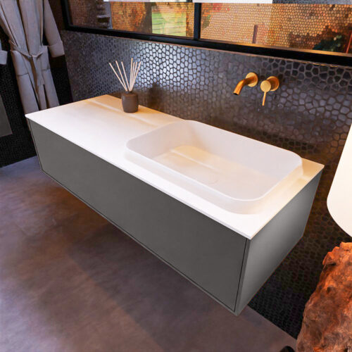 MONDIAZ ERIN 120cm mueble de baño color Dark Grey 1 cajón. Lavabo RIDGE Derecho sin orificio color Talc.