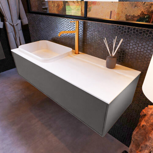 MONDIAZ ERIN 120cm mueble de baño color Dark Grey 1 cajón. Lavabo RIDGE Izquierda 1 orificio color Talc.