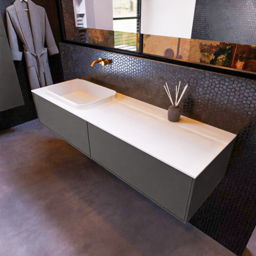 MONDIAZ ERIN 150cm mueble de baño color Dark Grey 2 cajones. Lavabo RIDGE Izquierda sin orificio color Talc.