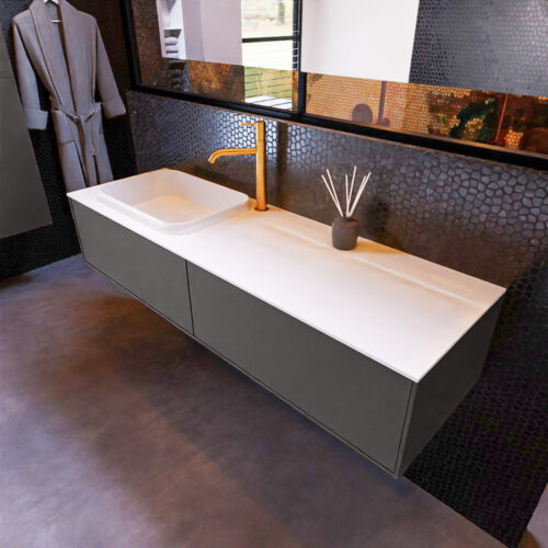 MONDIAZ ERIN 150cm mueble de baño color Dark Grey 2 cajones. Lavabo RIDGE Izquierda 1 orificio color Talc.