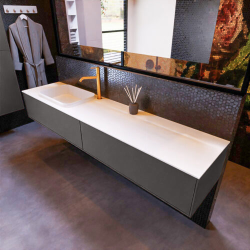 MONDIAZ ERIN 200cm mueble de baño color Dark Grey 2 cajones. Lavabo RIDGE Izquierda 1 orificio color Talc.