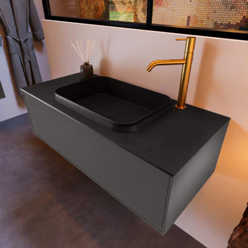 MONDIAZ ERIN 100cm mueble de baño color Dark Grey 1 cajón. Lavabo RIDGE Centro 1 orificio color Urban.