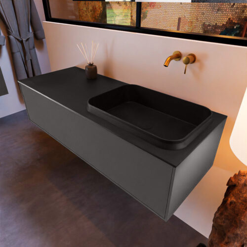 MONDIAZ ERIN 120cm mueble de baño color Dark Grey 1 cajón. Lavabo RIDGE Derecho sin orificio color Urban.