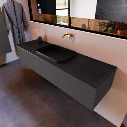 MONDIAZ ERIN 150cm mueble de baño color Dark Grey 1 cajón. Lavabo RIDGE Centro sin orificio color Urban.