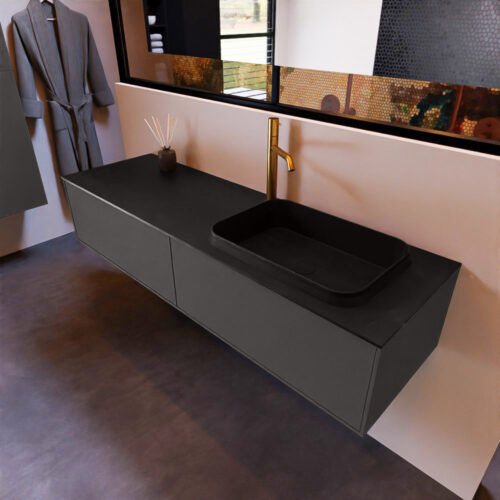 MONDIAZ ERIN 150cm mueble de baño color Dark Grey 2 cajones. Lavabo RIDGE Derecho 1 orificio color Urban.