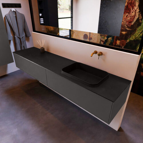 MONDIAZ ERIN 200cm mueble de baño color Dark Grey 2 cajones. Lavabo RIDGE Derecho sin orificio color Urban.