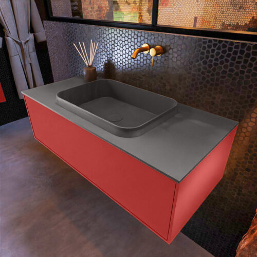 MONDIAZ ERIN 100cm mueble de baño color Fire 1 cajón. Lavabo RIDGE Centro sin orificio color Dark Grey.