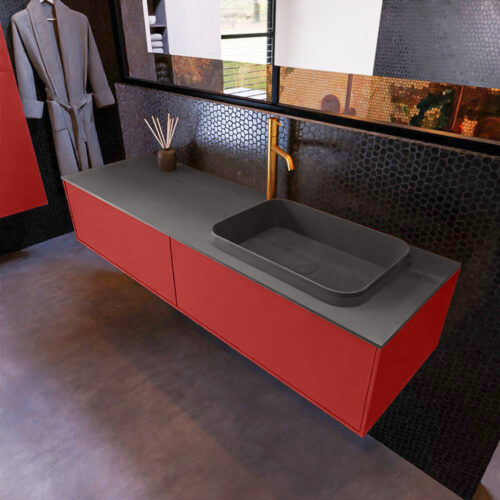 MONDIAZ ERIN 150cm mueble de baño color Fire 2 cajones. Lavabo RIDGE Derecho 1 orificio color Dark Grey.