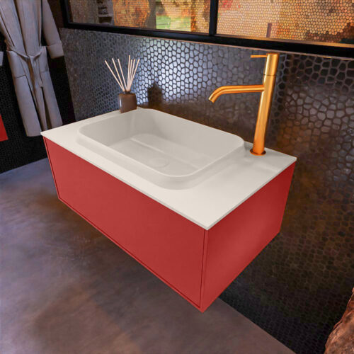 MONDIAZ ERIN 80cm mueble de baño color Fire 1 cajón. Lavabo RIDGE Centro 1 orificio color Linen.