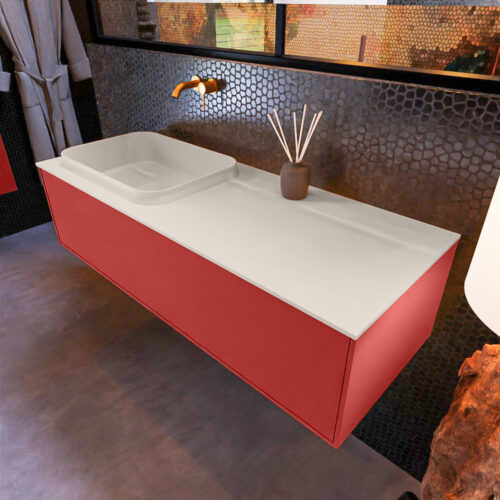 MONDIAZ ERIN 120cm mueble de baño color Fire 1 cajón. Lavabo RIDGE Izquierda sin orificio color Linen.