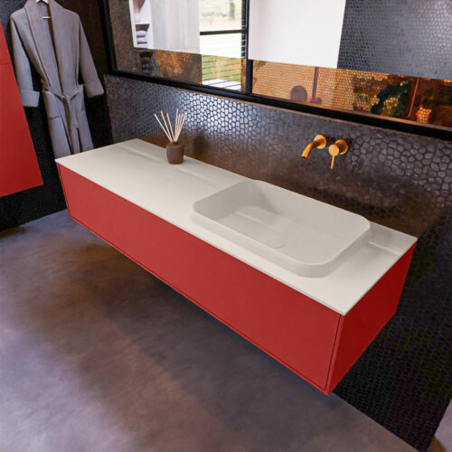 MONDIAZ ERIN 150cm mueble de baño color Fire 1 cajón. Lavabo RIDGE Derecho sin orificio color Linen.